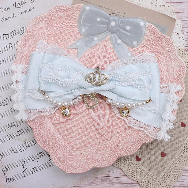 8 Pearl Jirai Bowknot Color Crown Hairclip/Brooch Kei Rhinestone Options Lace