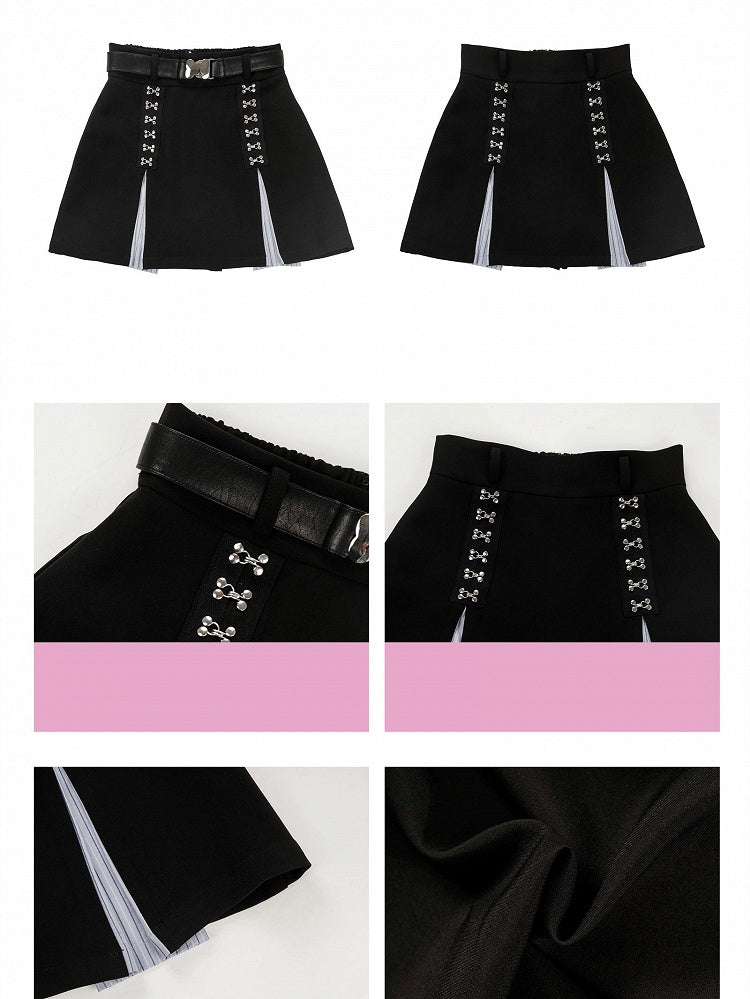 ブループリーツスカート ハイウエスト ブラックボックス