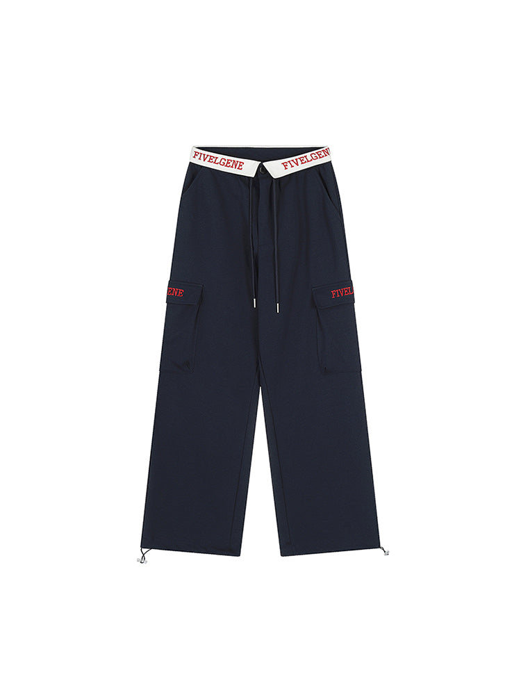 フォールドオーバーパンツカーゴネイビーブルーウエスト