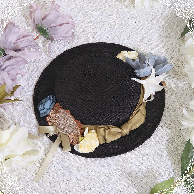 Lolita Floral Hat Black Classic Design