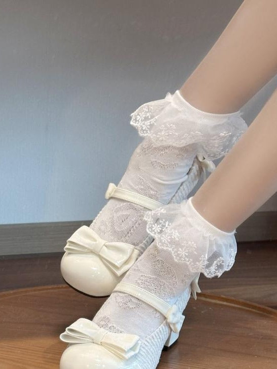 Aprikosenfarbene Lolita Mary Janes mit runder Zehenpartie und 3,5 cm Blockabsatz