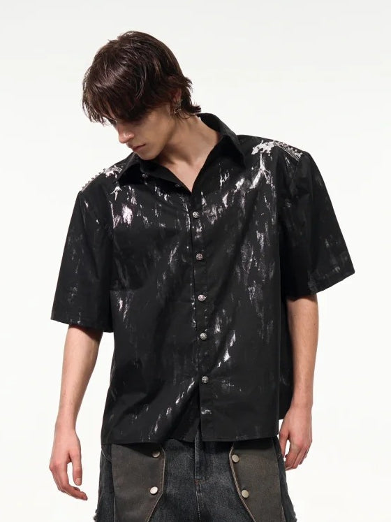 Studs Unisex at - Bone Snake Shirt Pattern Short Sleeve Embellishment Black