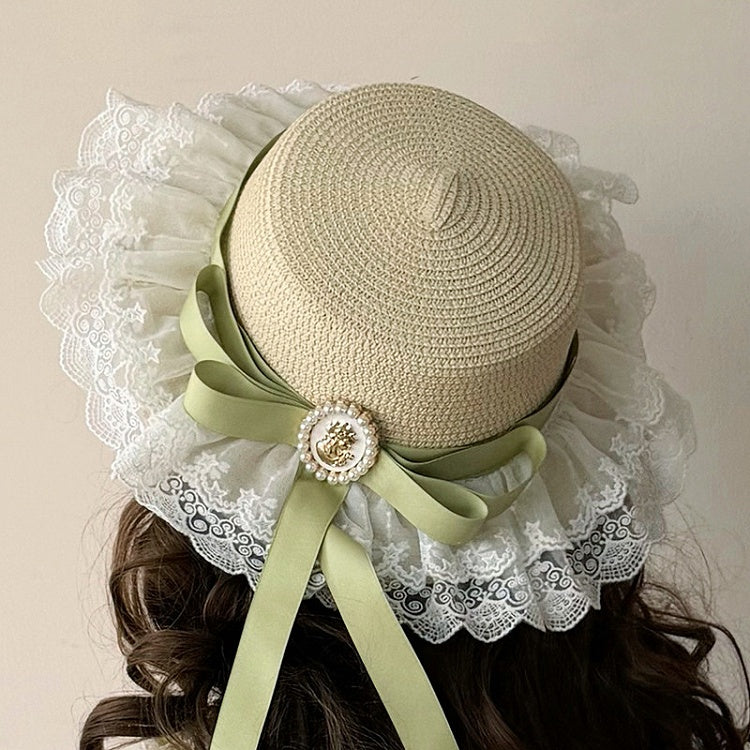 Straw Hat Trim Lace Olive Green Ribbon Bowknot with