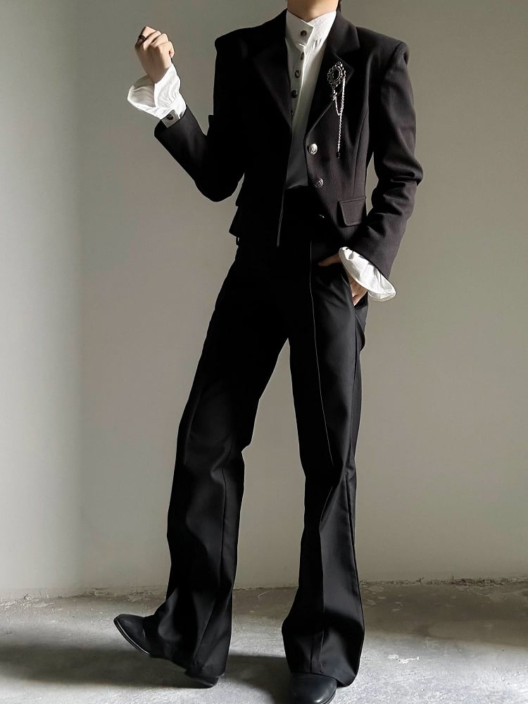 Black Waist Cinching Prince Blazer – Notched Collar Button Front | ASAE