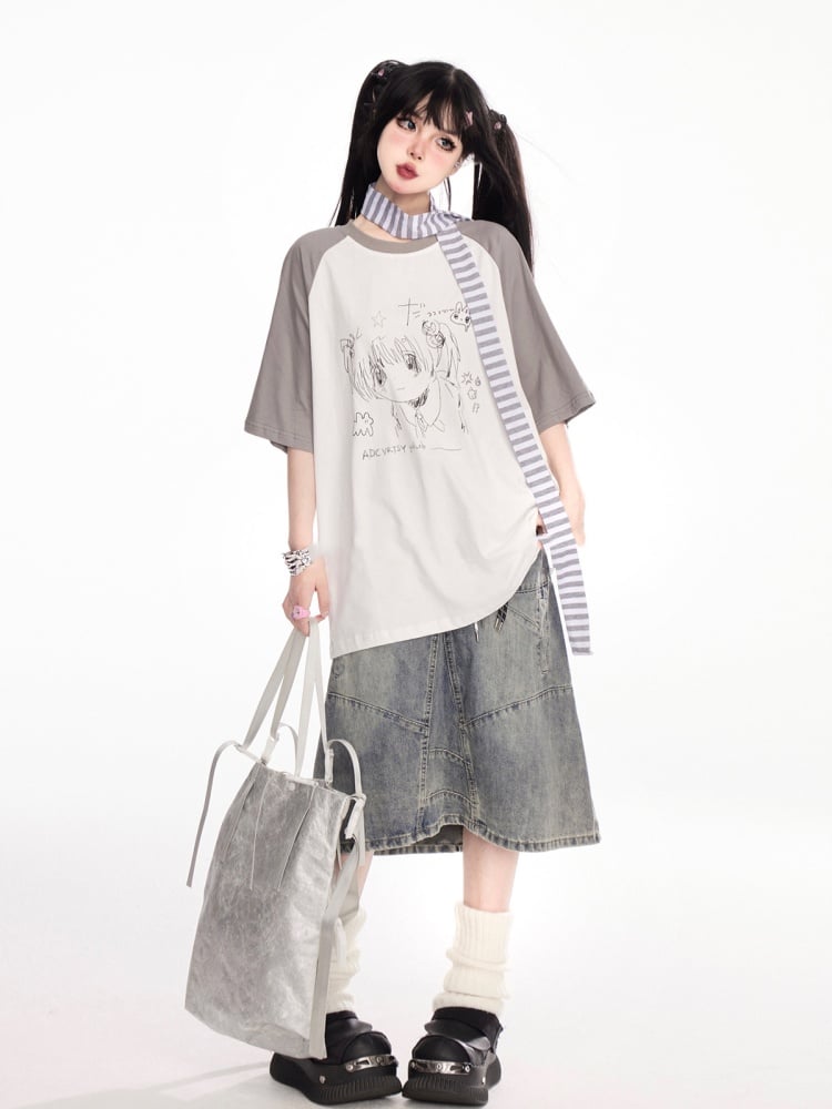 Charm Free Blue Low Rise Faded Wash Distressed Denim Skirt with