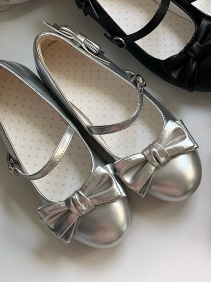 Silver Bowknot Lolita Shoes with Buckle Strap - Unmissable Berry