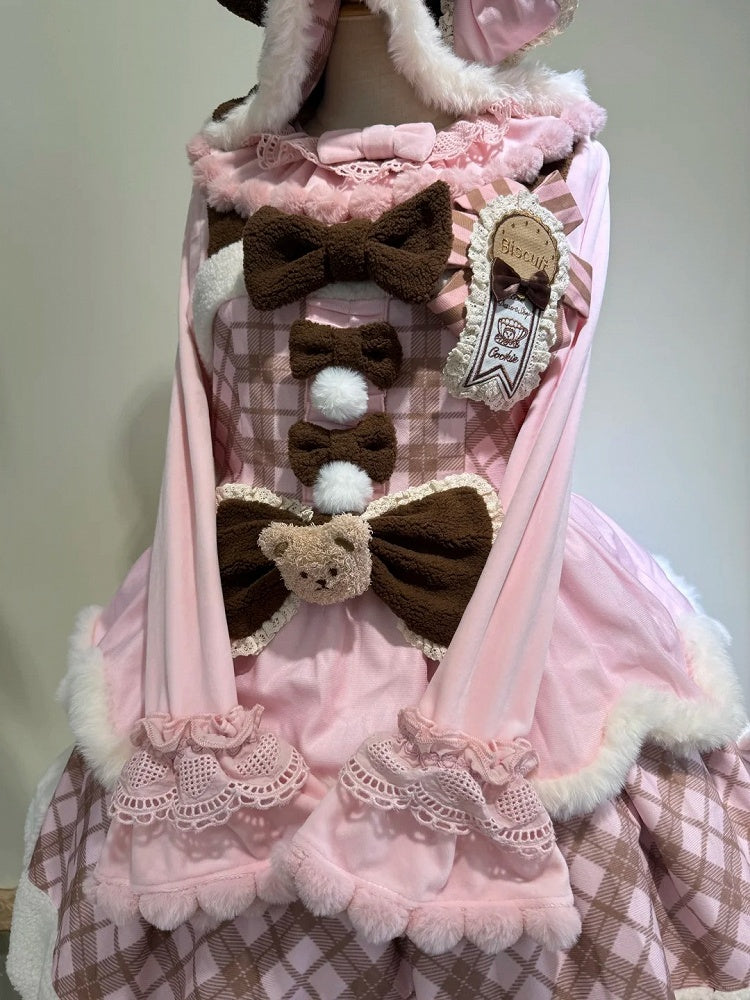 Long-Sleeve Bow Lolita with Top Pink Cuffs Plush Details and