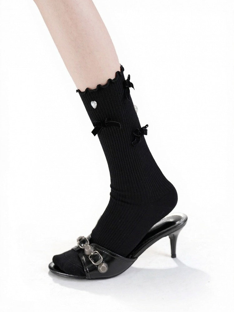 Black and Red Bowknot Ankle Socks with Ruffle Trim - ModaSwings