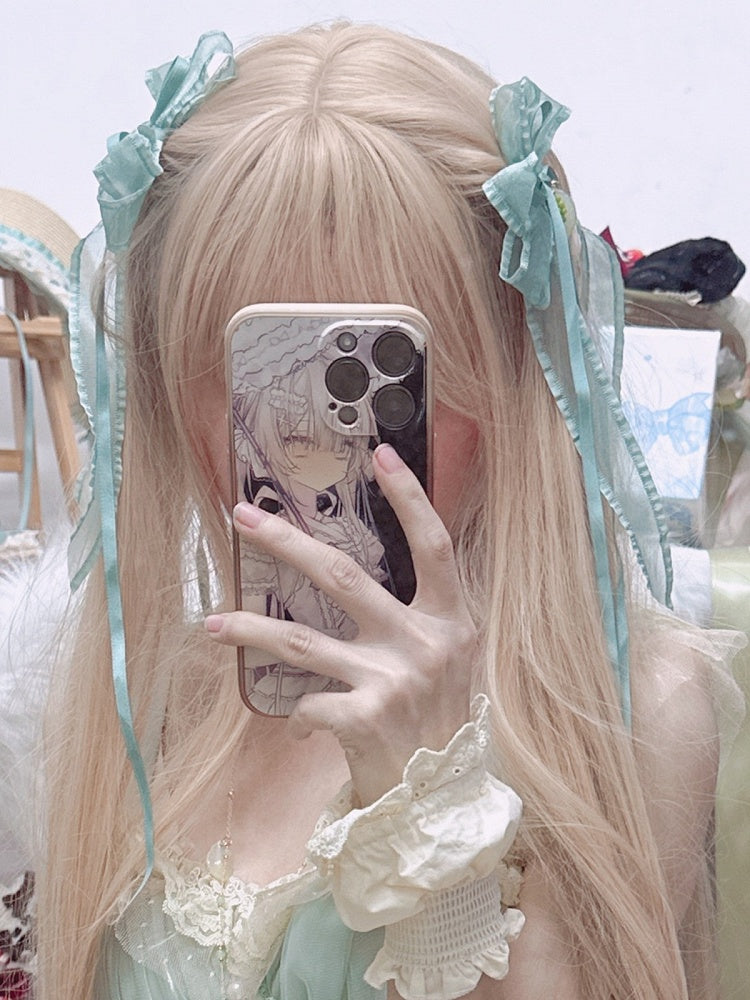 Decorated Green Bow Ribbon Grape Lolita Long Hairclip