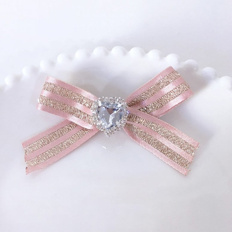 Bow Colors with White Ribbon Hairclip Rhinestone Heart 5