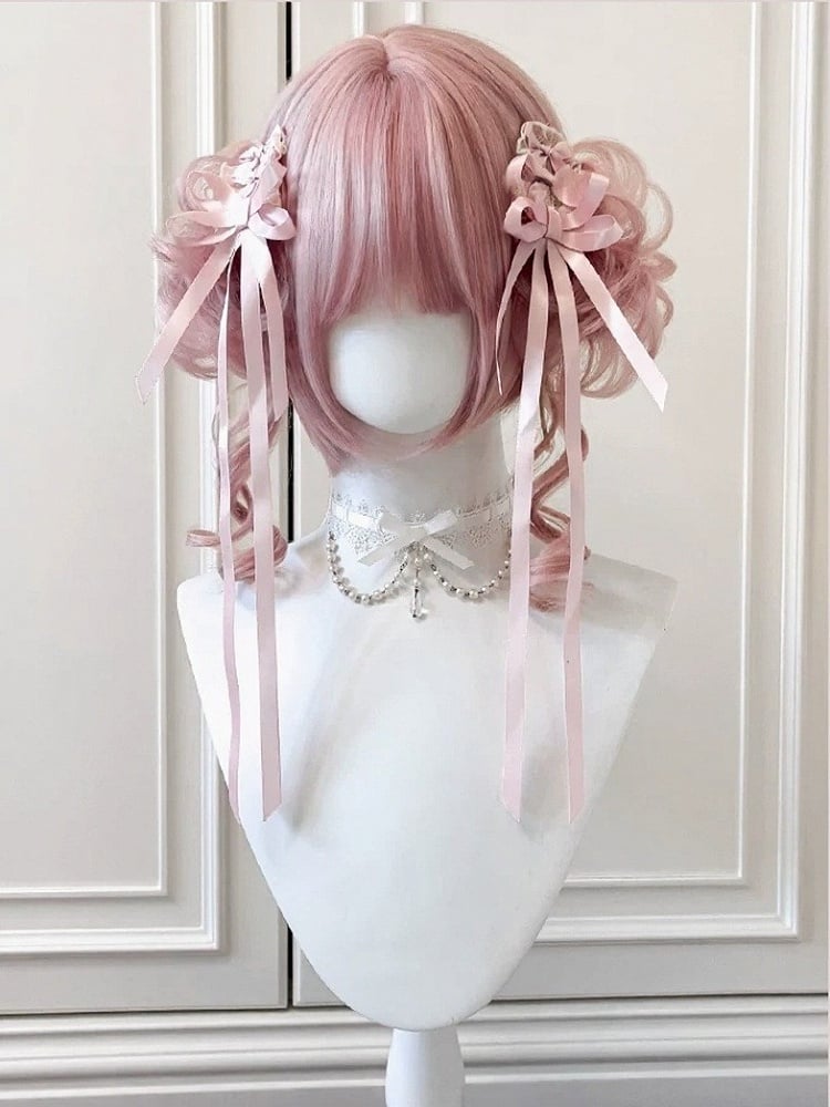 Pink 22cm Curly Bob Wig with Full Bangs - Sinwavy