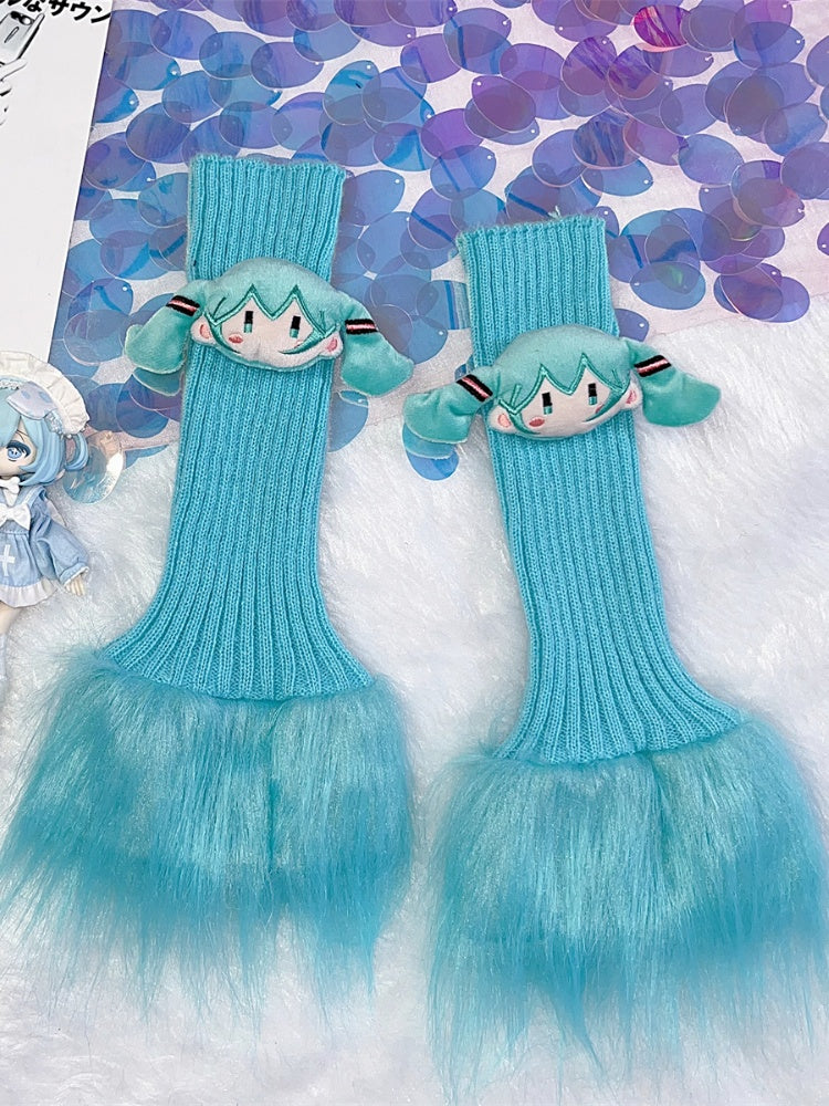 ピンクのシャギートリムニットレッグウォーマー