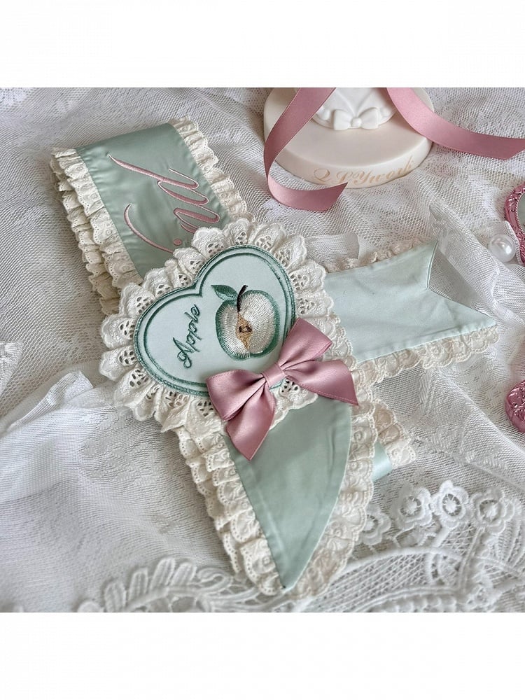 Lace-Trimmed Lolita Sash and Heart Apple Embroidered Brooch Set in Two Colors - Yinying Lolita