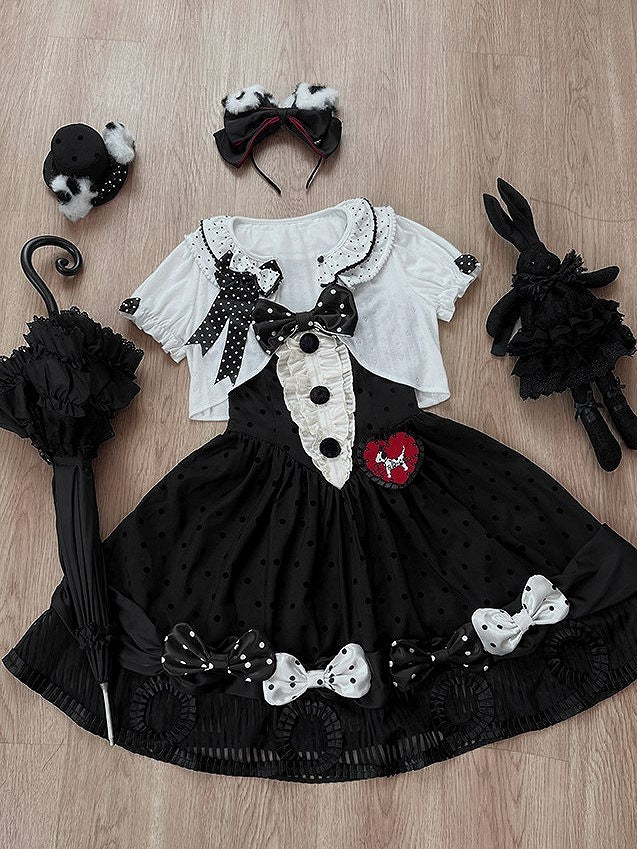 White Polka Dot Collar Knitted Gothic Lolita Cardigan with Bows - Tan Tuan