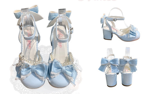 Bead Blue Jane Bow Lolita Schuhe Süße und abnehmbare Akzente Mary Chain