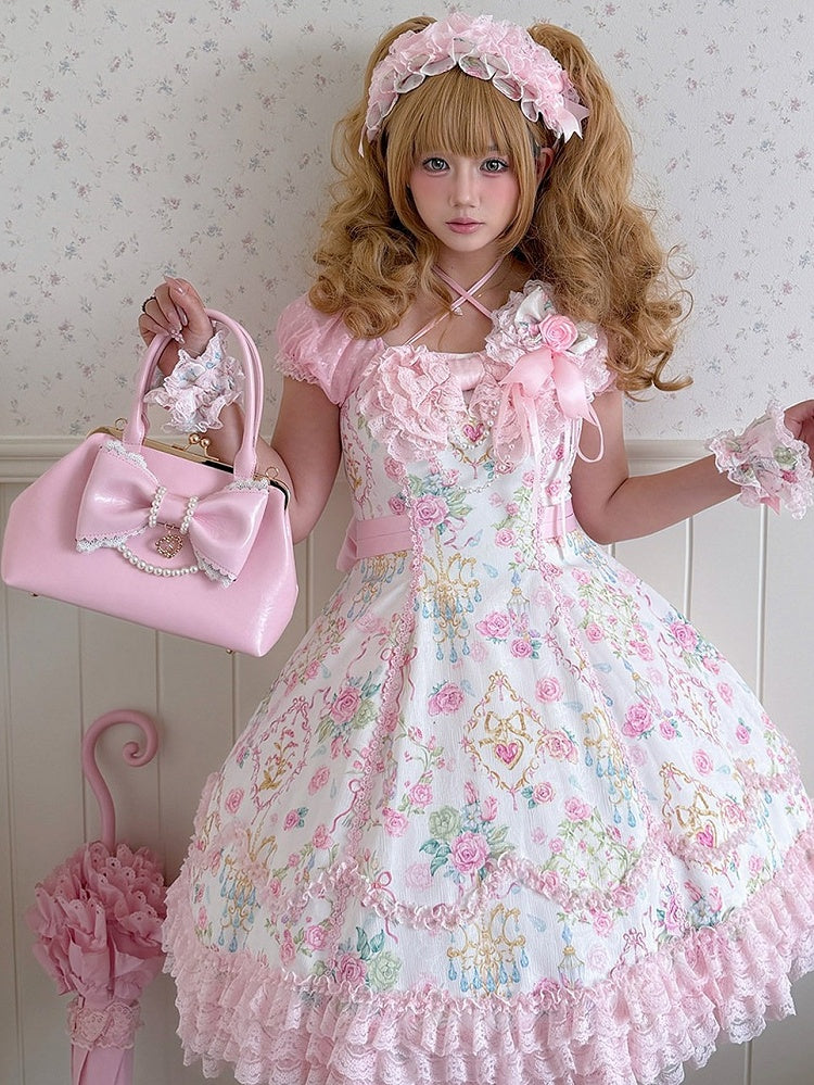 Rose Lolita Shoulder Bag with Pearl Chain and Huge Bow - Sheep Puff Bag