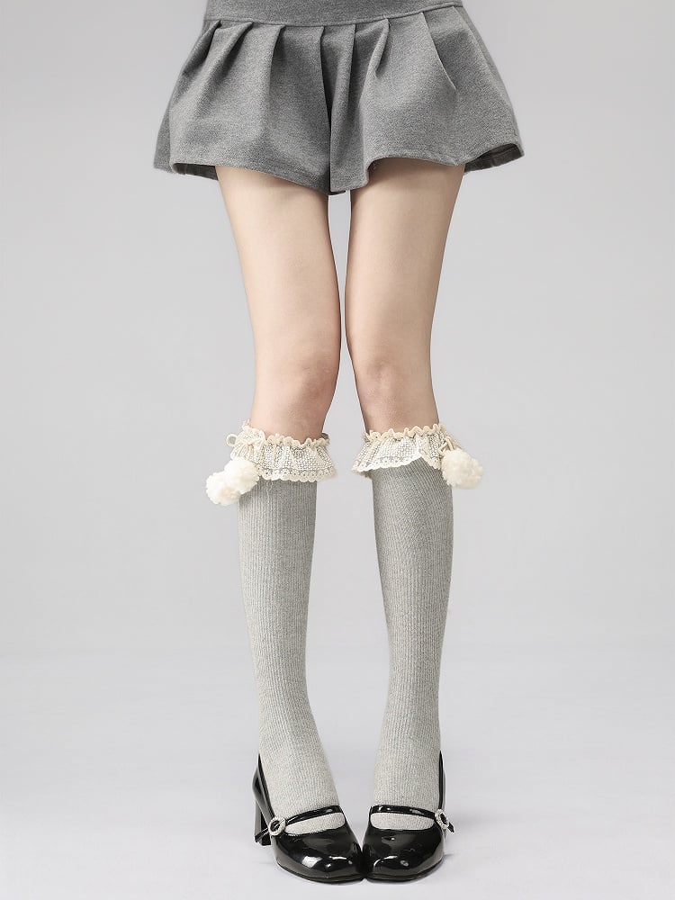 Pom-Pom 7 Calf 34CM Colors Decoration with Socks Vertical Pattern Striped