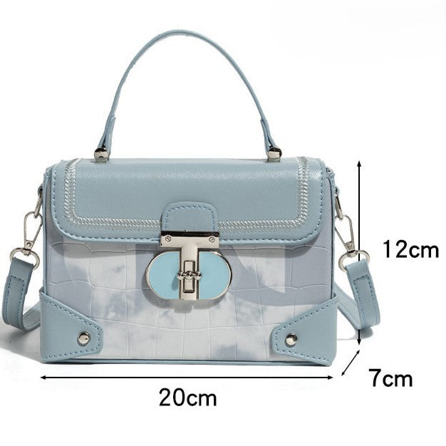 Box Turn-lock PU Bag Blue with Closure