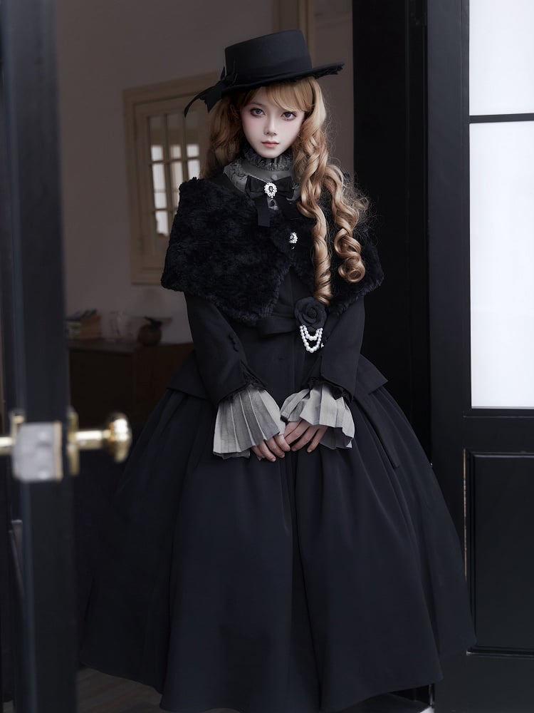 Black Camellia Flower Brooch