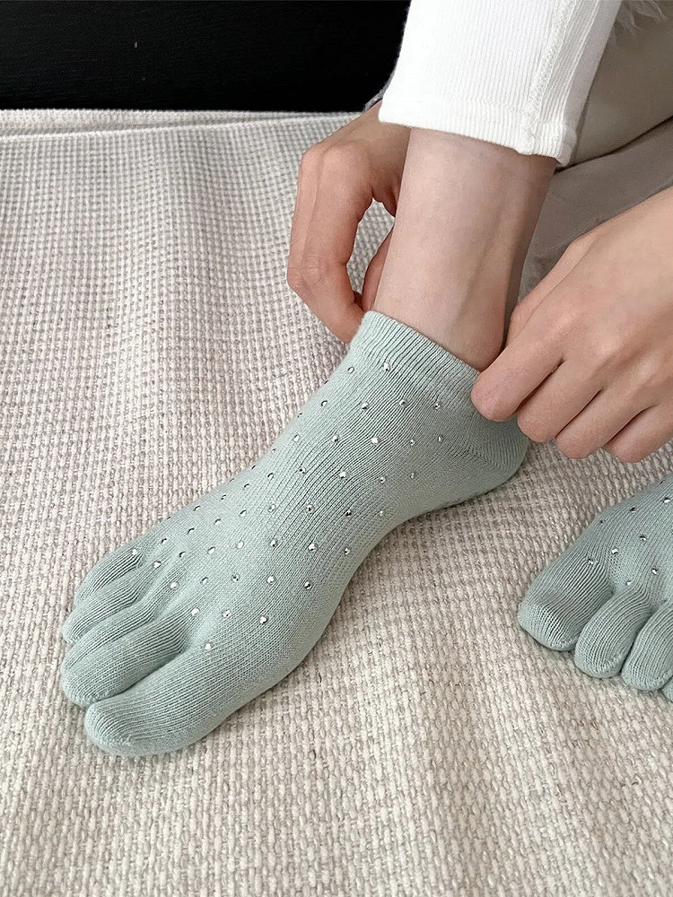 Socks Five-Toe Ankle Rhinestone-Embellished (5 Colors)