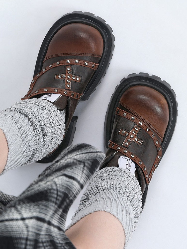 Brown with Shoes - Cross Fashion Chunky Platform Millard Applique