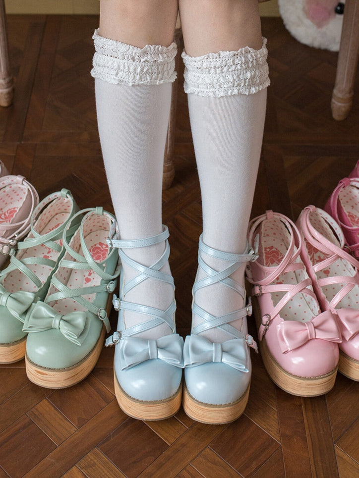 Round Shoes Heels Sweet Blue PU Baby Platform Middle - Toe