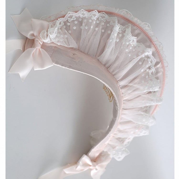 Bonnet Lolita Sweet Details Clips Pink With Lace Beaded Orange Decorated Trim Bowknot