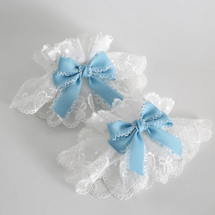Lolita Bowknot Lace WhiteBlue Cuffs Wrist Sweet