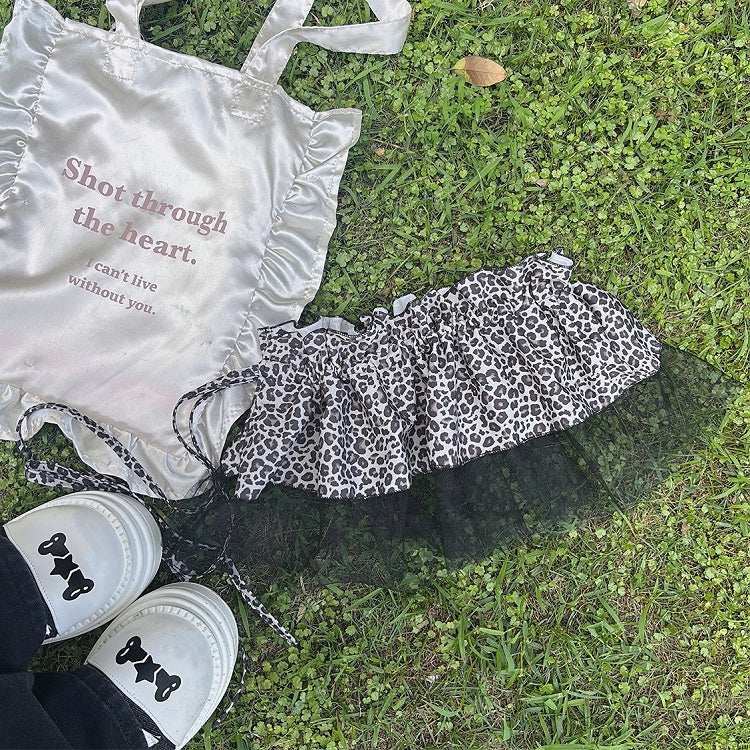 Y2K Accessoire Leopard Glamouröses Braun/Grau Muster Hosenbesatz Spitze