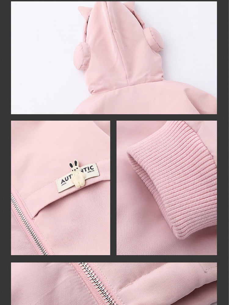 Schwarz/Rosa Reißverschlüsse Katzenohren Kapuze Dicker Reißverschluss Hoodie