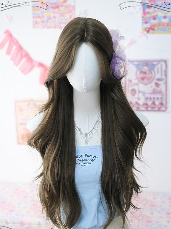 Wig Curtain Long Light Wavy Brown Bangs