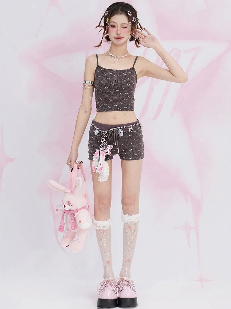 コーヒーリボン総柄プリントショートパンツ