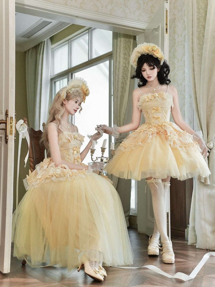 Beaded Shoulder Straps Yellow Rosette Jacquard Boned Corset Top with Detachable Shawl - With PUJI