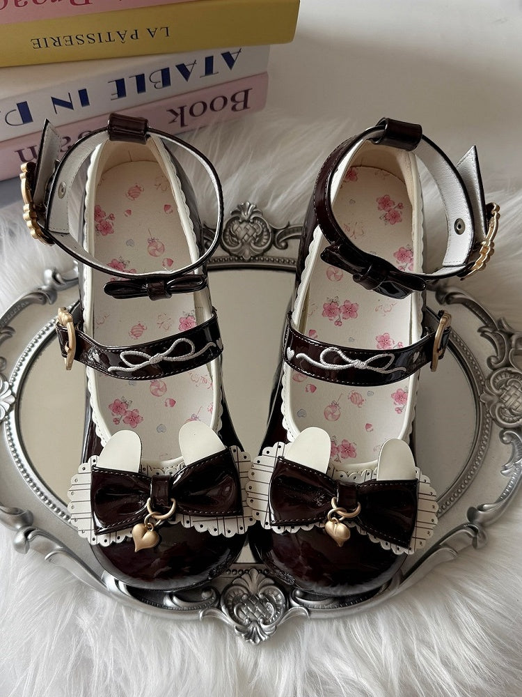 Themed Bow Dark Lolita Charm 5cm Janes Sweet Heel PU Bunny with Mary Brown Heart