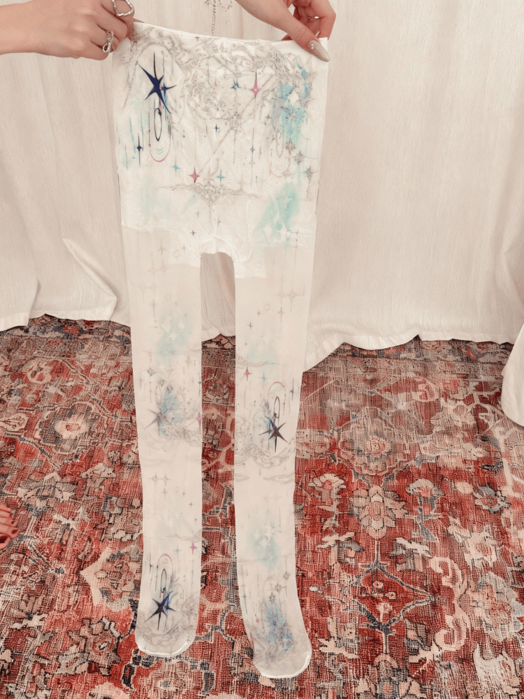 Star White Print Tights