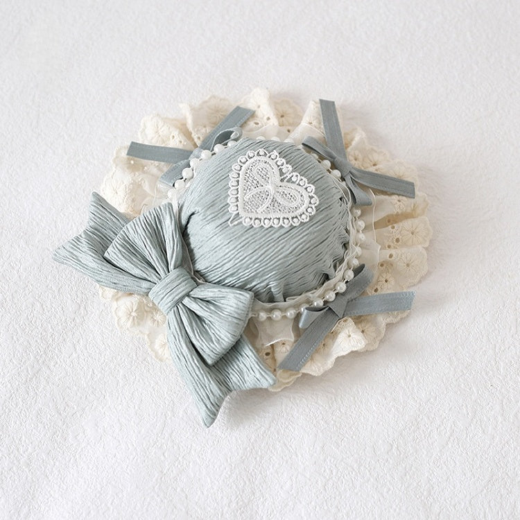 Cute Light Green Mint Beads Doll-Style Lace Pink-Purple Blue Bowknot With Mini Lolita Hat /