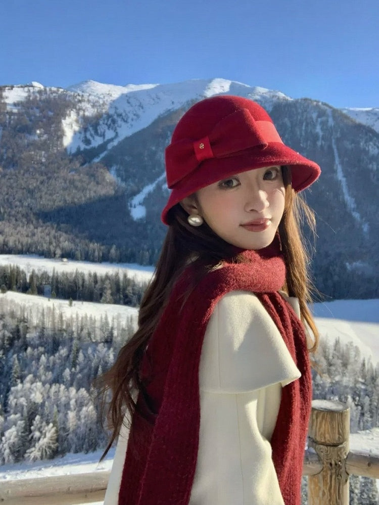 Wool Fisherman Hat with Big Bow - Lalacita