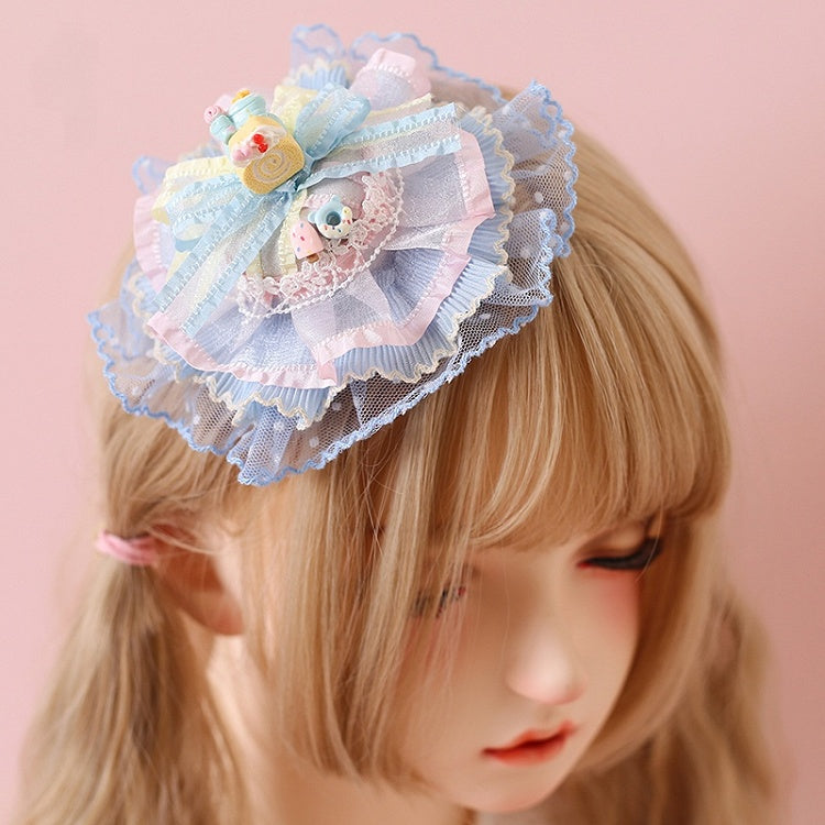 Pink Hat Dreamy Blue Lace Bowknot Lolita Cake Mini