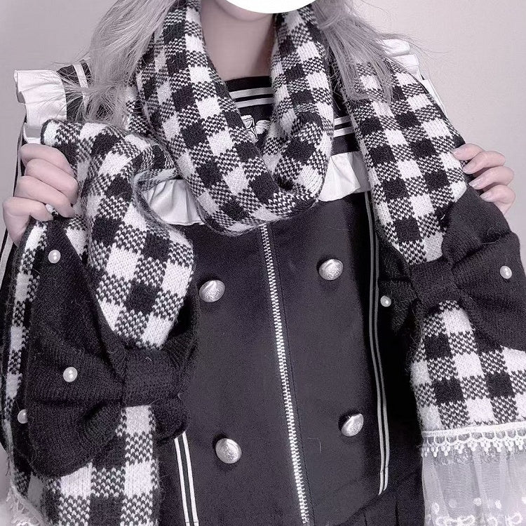 with Plaid Scarf Bows Kei White Jirai Black Beaded