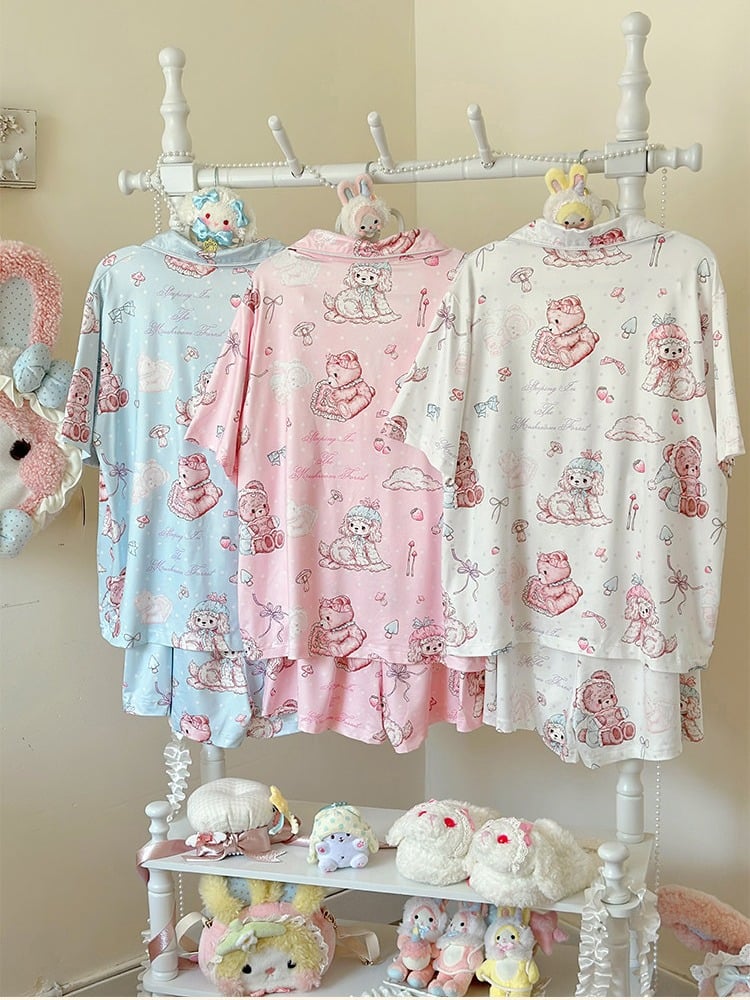 Sweet Bear Printed Blue Top and Shorts Sleepwear Set - Versatile girl