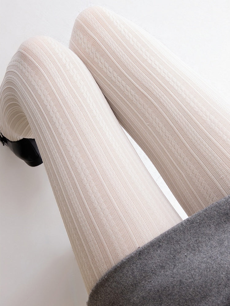 White Creamy Tights Wheat Fine Ear Line Pattern