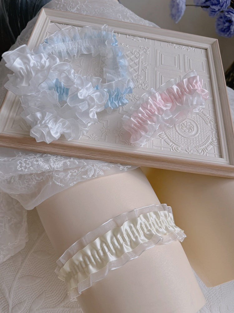 Cute White/Yellow/Pink/Blue Garter Ribbon Ruffle