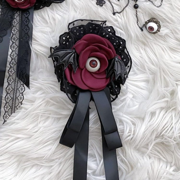 Schwarze Fledermausflügel Rote Augapfelblume Gothic Floral Haarspange
