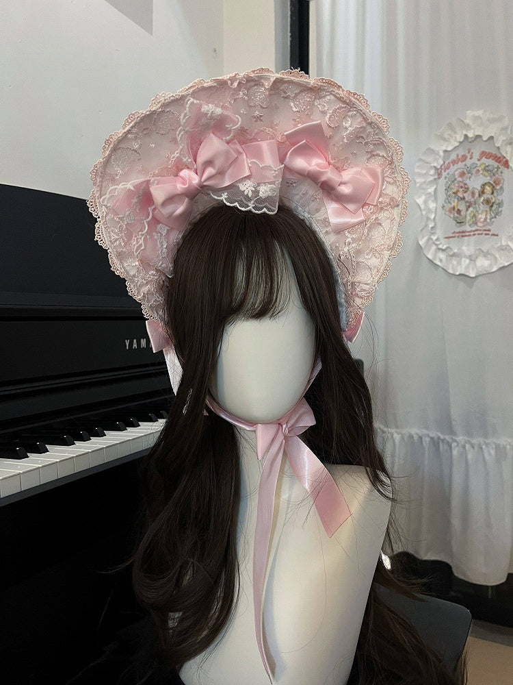 Pink Bonnet Lolita Sweet Lace Blue/White Bow