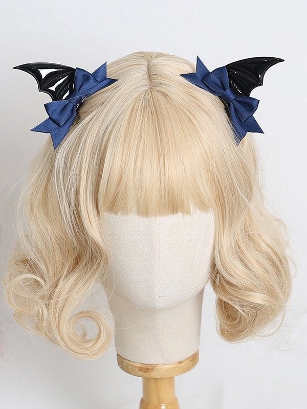 Black Gothic Pair Bowknot Lolita Blue of Polished / Decorations Hairclips Wing A Dark Bat with Red