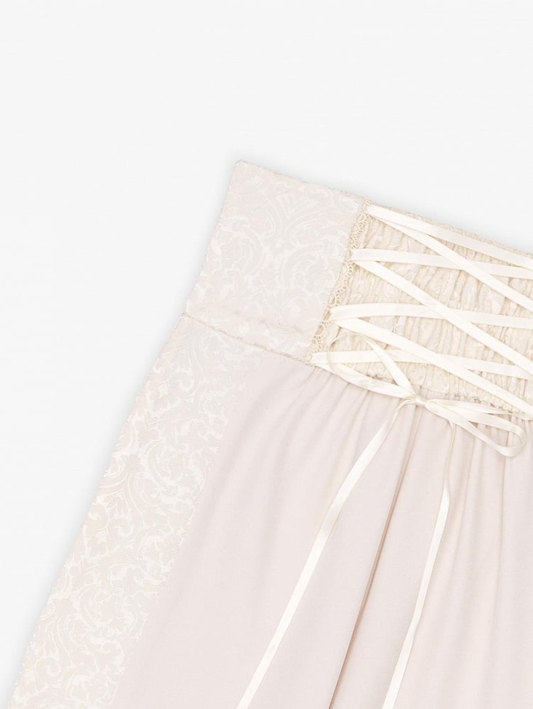 Ivory High-Waisted Pants with Jacquard Fabric Panels - DevilInspired Exclusive Collection