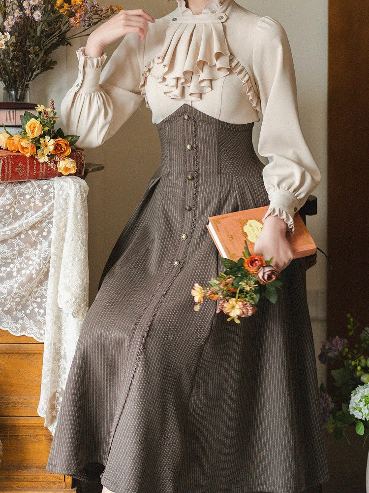 Brown Spring Elegant Boned High Waist Vintage Lolita Skirt