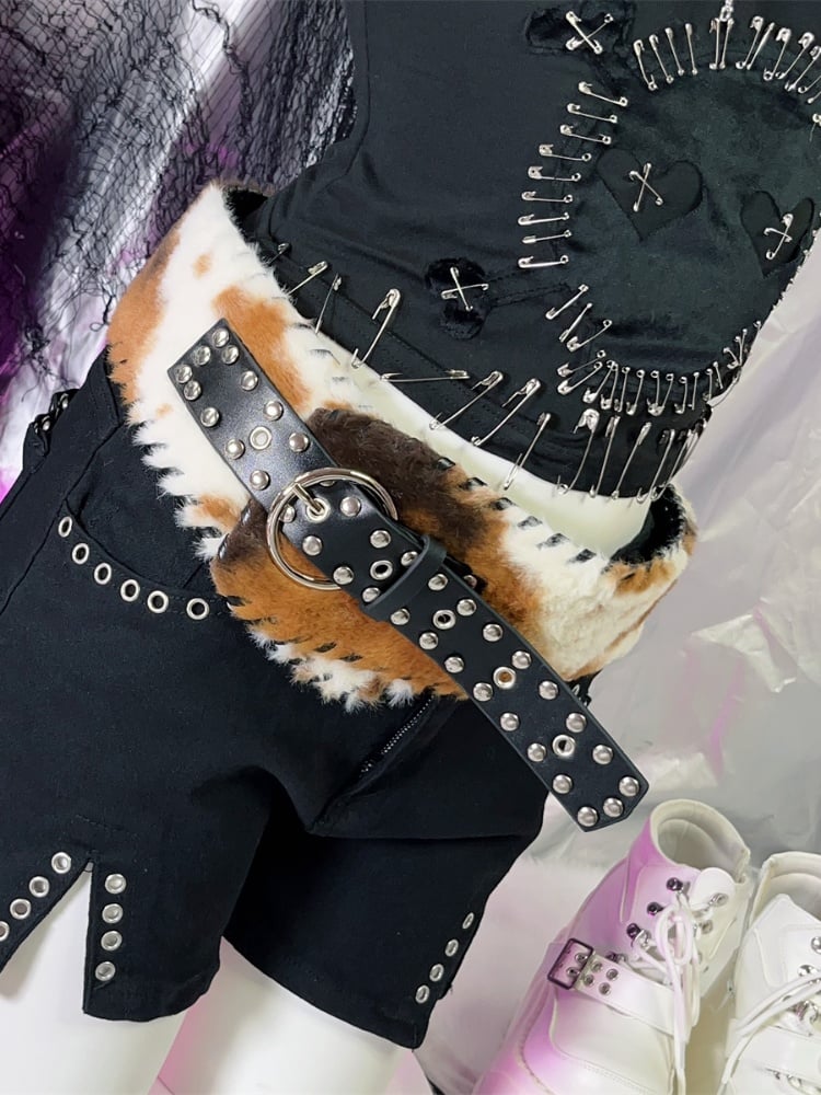 ブラックスタッド&リングプラッシュバックルベルト