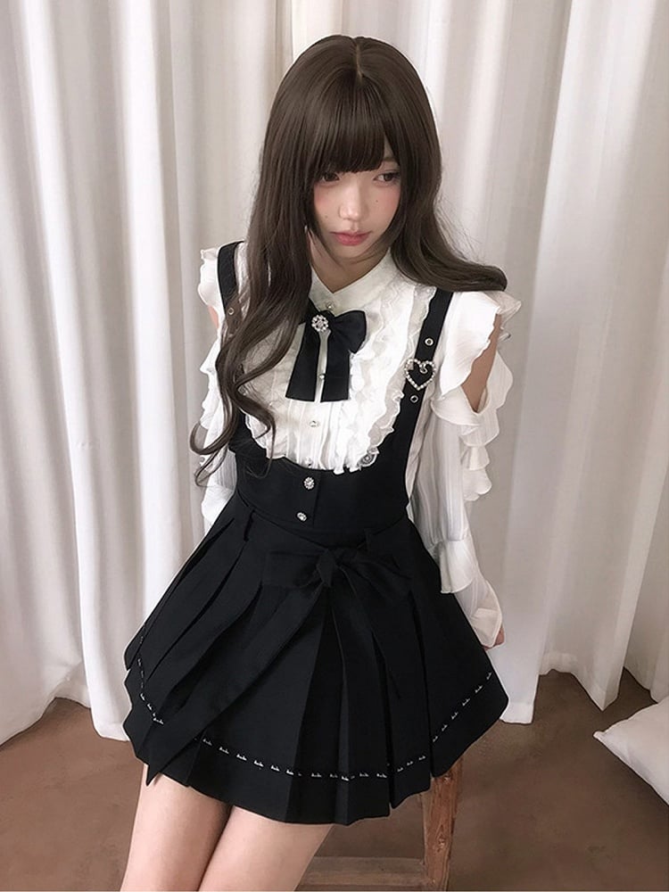 Black Jirai Pleated Overall Skirt Kei