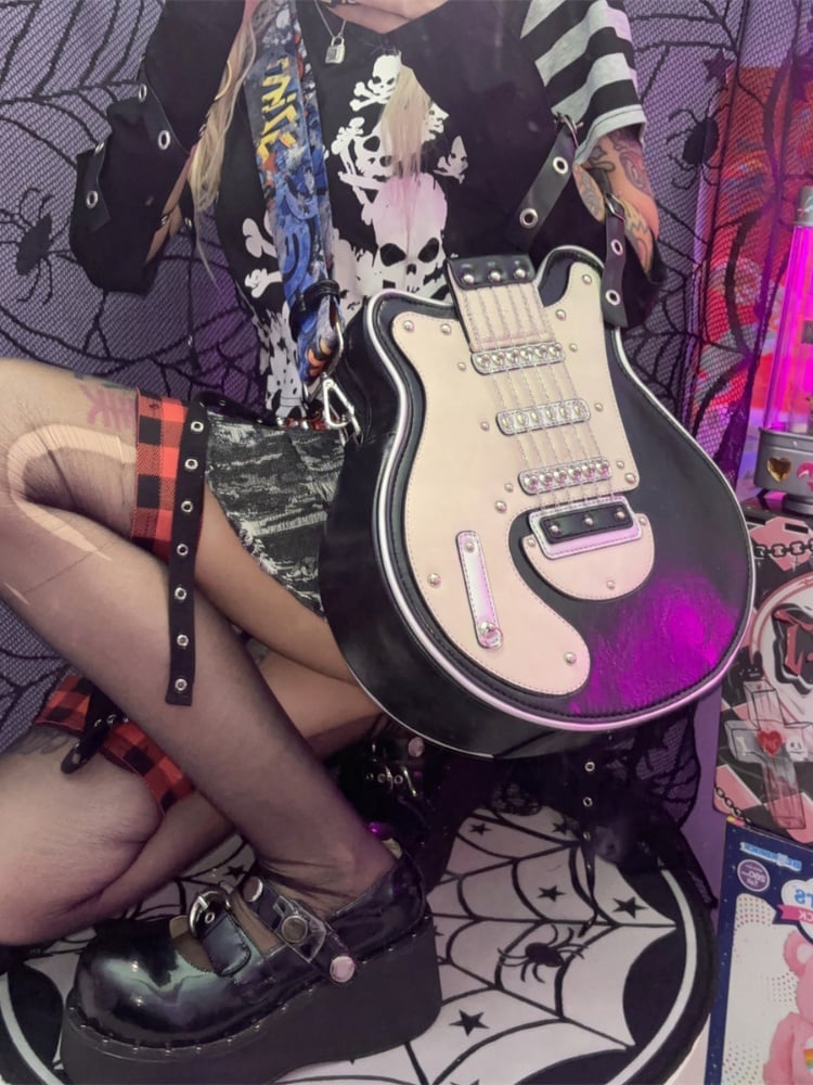 Gelb/Rot/Schwarz-Weiße Umhängetasche in Gitarrenform